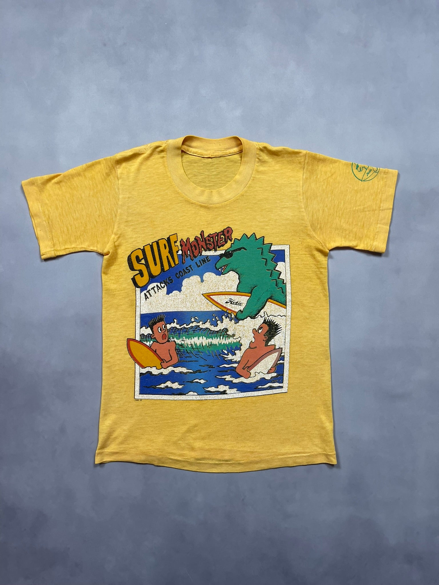 80s Surf Monster Attacks Coast Line Single Stitch T-Shirt - XS
